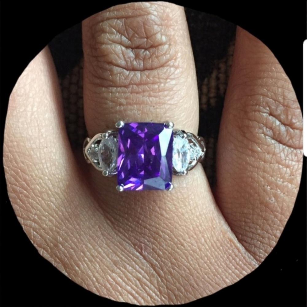 Amethyst and white topaz silver ring